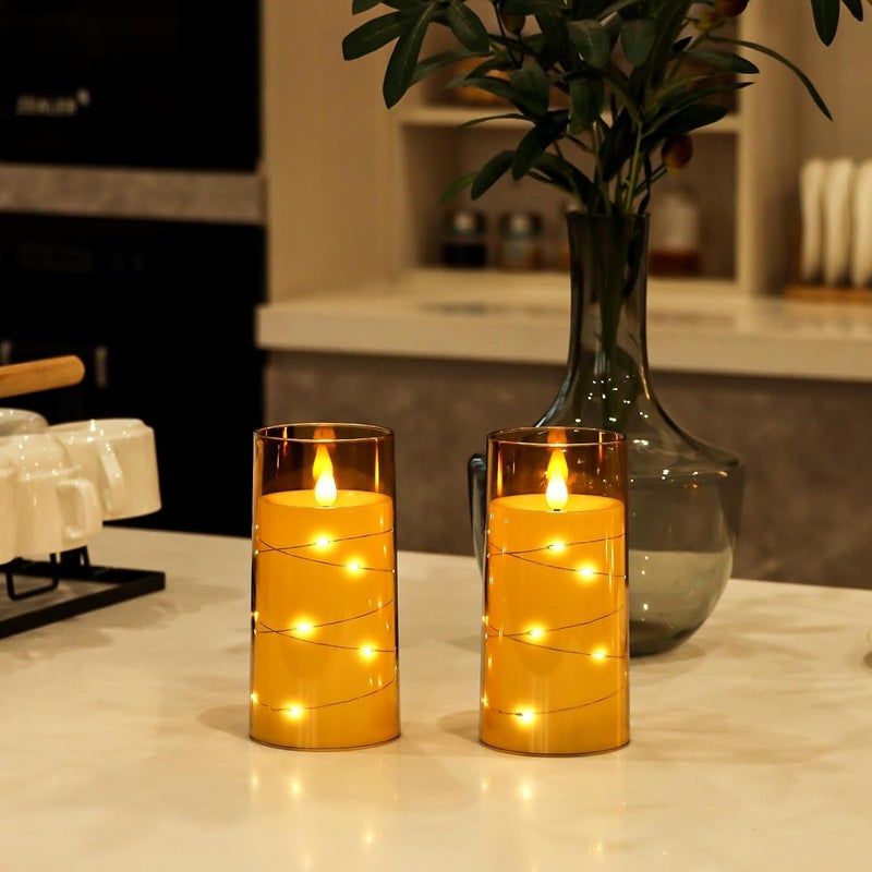 Aignis Flickering Flameless Candles Battery Operated Candles LED Candles with Remote Timer for Home/Wedding/Birthday/Holiday Decor ，Brown 3D Flame Set of 2 (D3 xH6 6") - Image 3